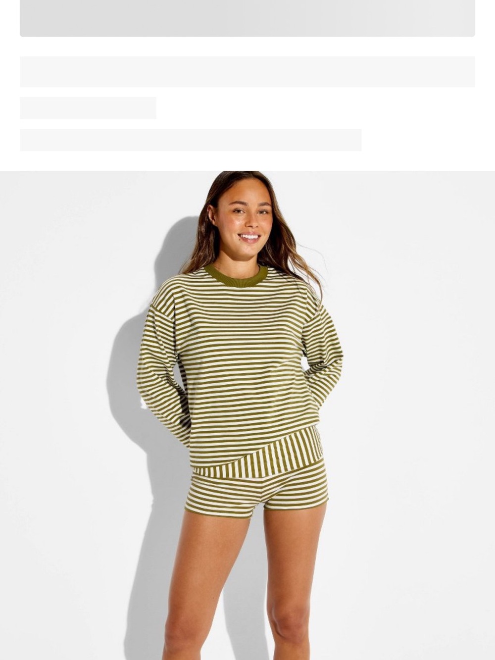 wild fable Olive & White Striped Long Sleeve Top and short SET* TOP AND BOTTOM